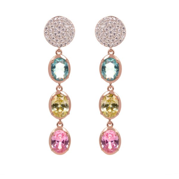 Dangling layered drop earrings with pink