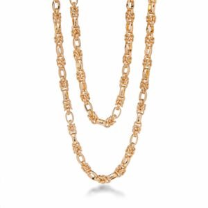 Double 18 carat Gold plated brass chains held together with fastener beads with sparkling zircon stone. Adjustable strings allow for custom lengths.